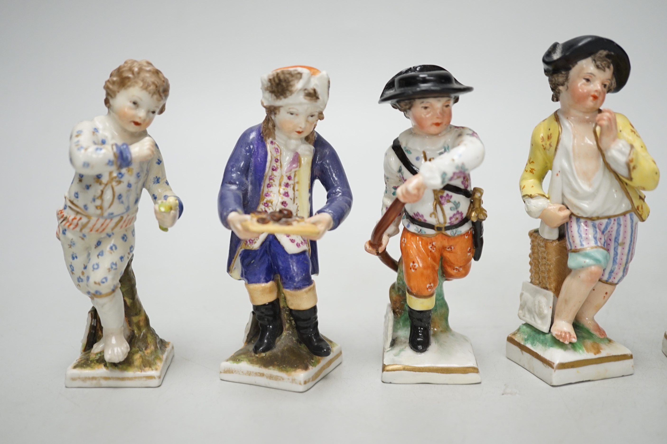 A group of six Berlin porcelain figures, 19th century, tallest 10.8cm